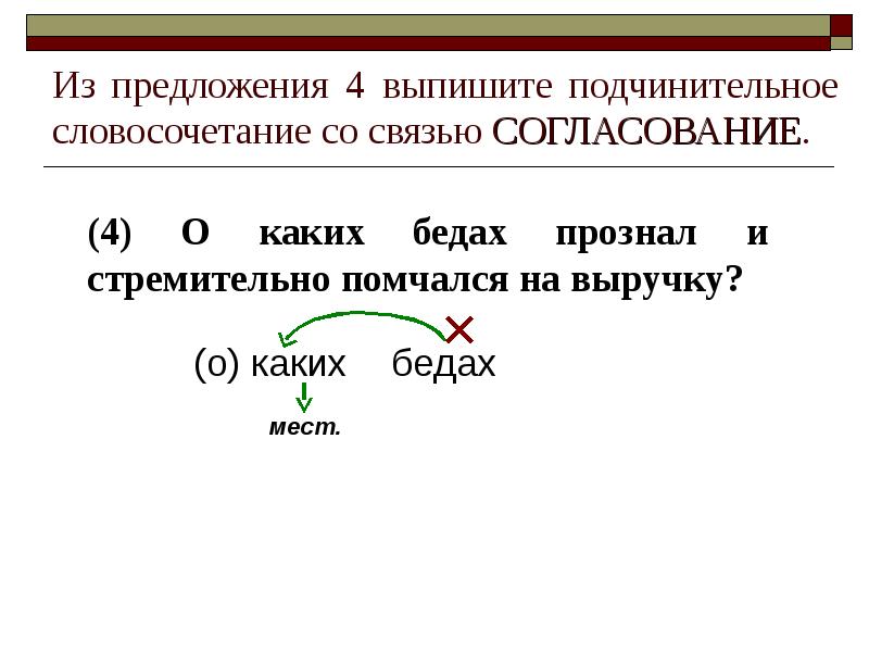 Из предложения 4 выпишите подчинительное словосочетание со связью СОГЛАСОВАНИЕ.  (4)