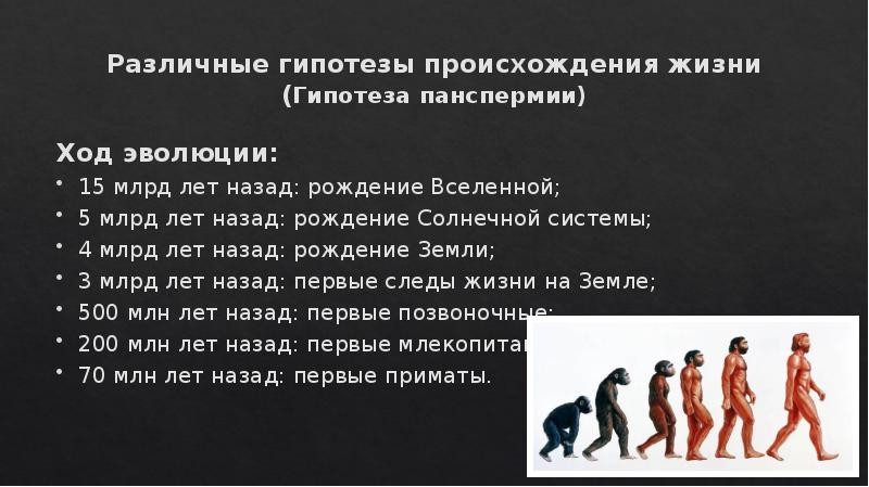 Основные гипотезы происхождения жизни презентация