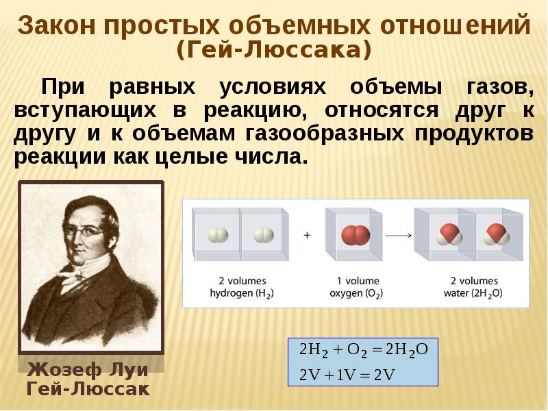 Объемные отношения газов при химических реакциях 8 класс презентация