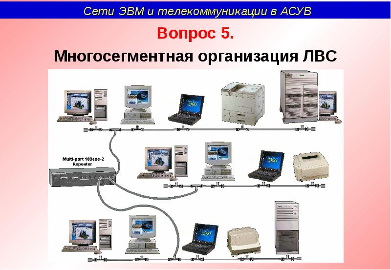 Сетевые принципы организации. ЭВМ, ЛВС ГВС. Оборудование для реализации стандарта 10base-2. Порядок работы при соединении компьютеров в локальную сеть 10base2.