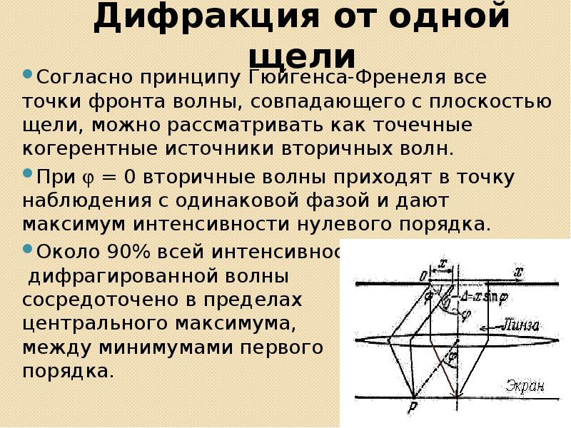 Дифракция фраунгофера на одной и двух щелях сравнение дифракционных картин