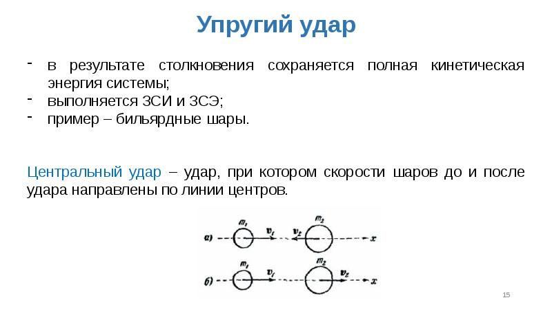 Упругий удар. Абсолютно упругий удар формула. Закон сохранения при упругом ударе. Столкновение шаров закон сохранения импульса. Закон сохранения импульса для упругого центрального удара.