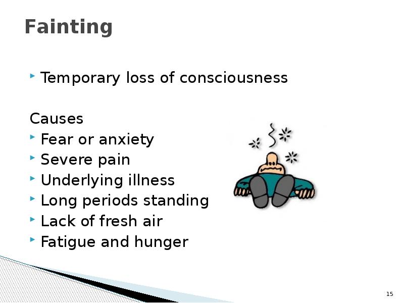 Fainting   Temporary loss of consciousness Causes Fear or anxiety