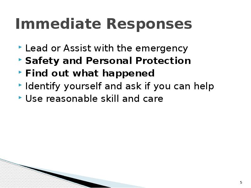 Immediate Responses Lead or Assist with the emergency Safety and Personal