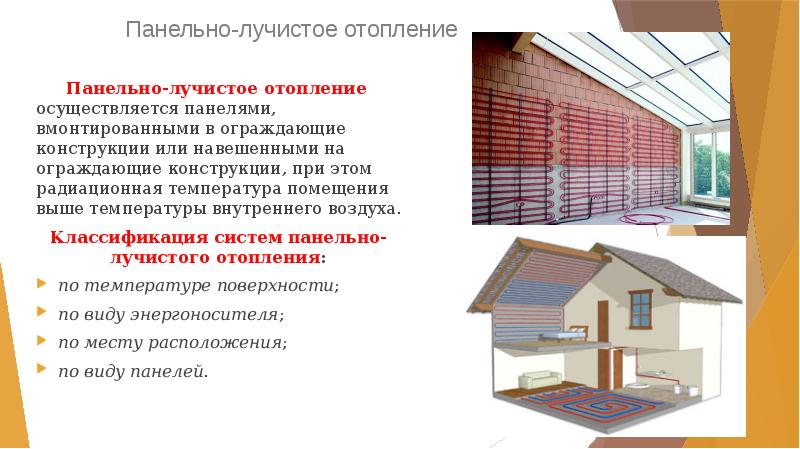 Панельно-лучистое отопление
 	Панельно-лучистое отопление осуществляется панелями, вмонтированными в ограждающие конструкции или Панельно-лучистое отопление
 	Панельно-лучистое отопление осуществляется панелями, вмонтированными в ограждающие конструкции или