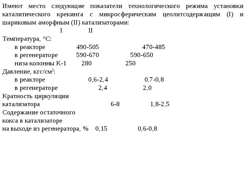 Технологические показатели. Нормы технологического режима каталитического крекинга. Параметры процесса каталитического крекинга. Каталитический крекинг технологические параметры. Нормы технологического режима.