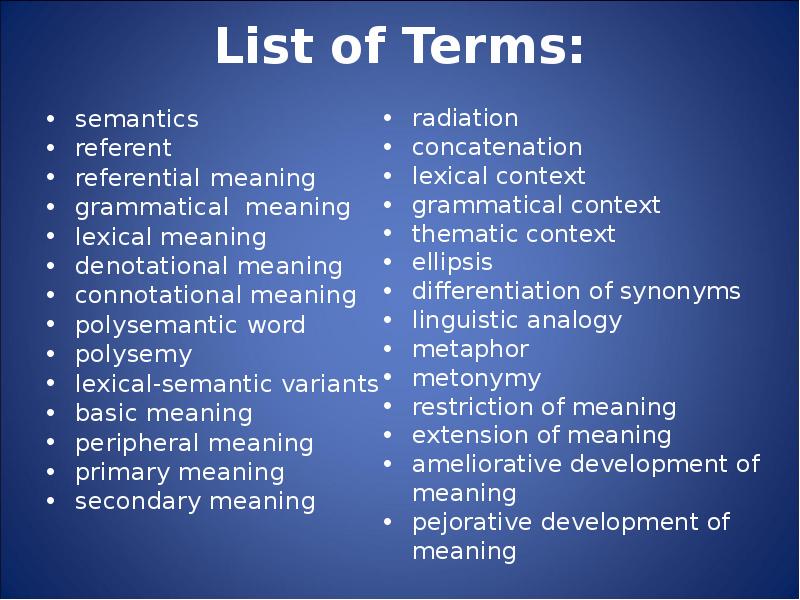 Basic meaning. Semantic structure of the Word. Lexical semantic variants. Primary secondary meaning. Primary and secondary meanings of Words.