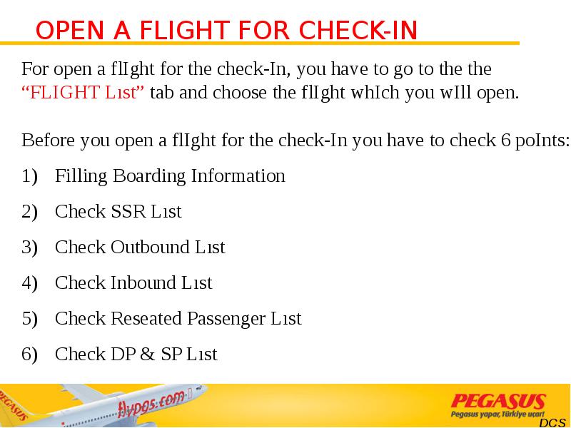Pegasus DCS Check-in - APIS Training - презентация, доклад, проект