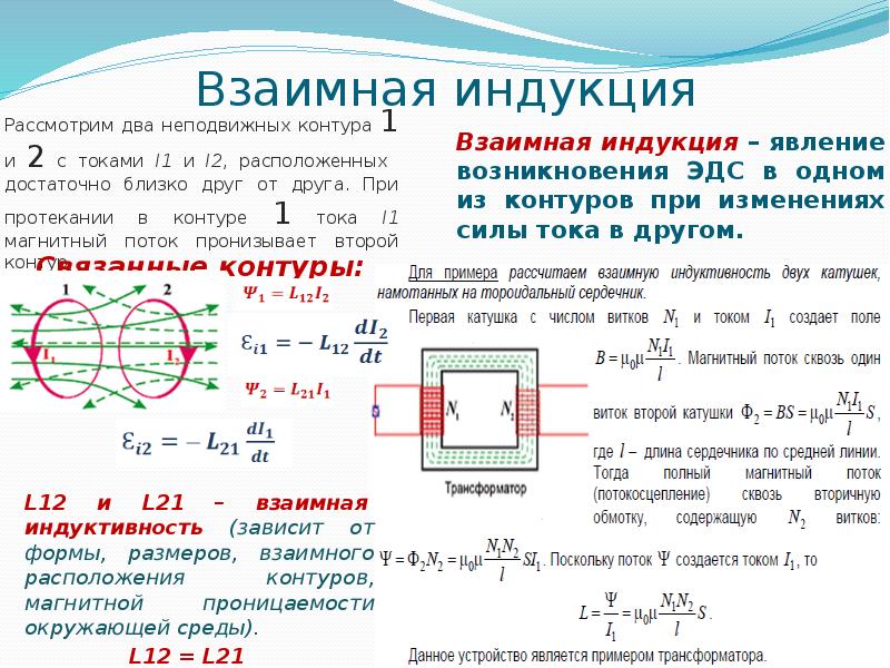 Зависимость индуктивности контура. Взаимная Индуктивность явление взаимоиндукции. Формула взаимной индуктивности двух катушек. Коэффициент взаимоиндукции двух катушек. Взаимная Индуктивность катушек формула.