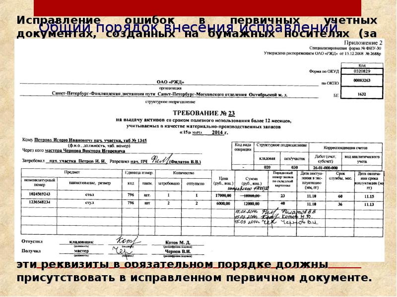 Внесение исправлений в документ