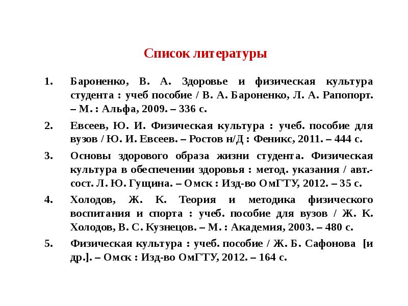 Список литературы для презентации