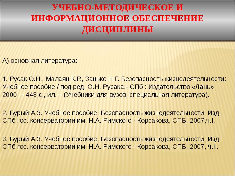 Обеспечение дисциплины. Занько Малаян безопасность жизнедеятельности. Методическое обеспечение дисциплины это. О Н Русак безопасность жизнедеятельности. Книга безопасности жизнедеятельности Занько Малаян Русак.