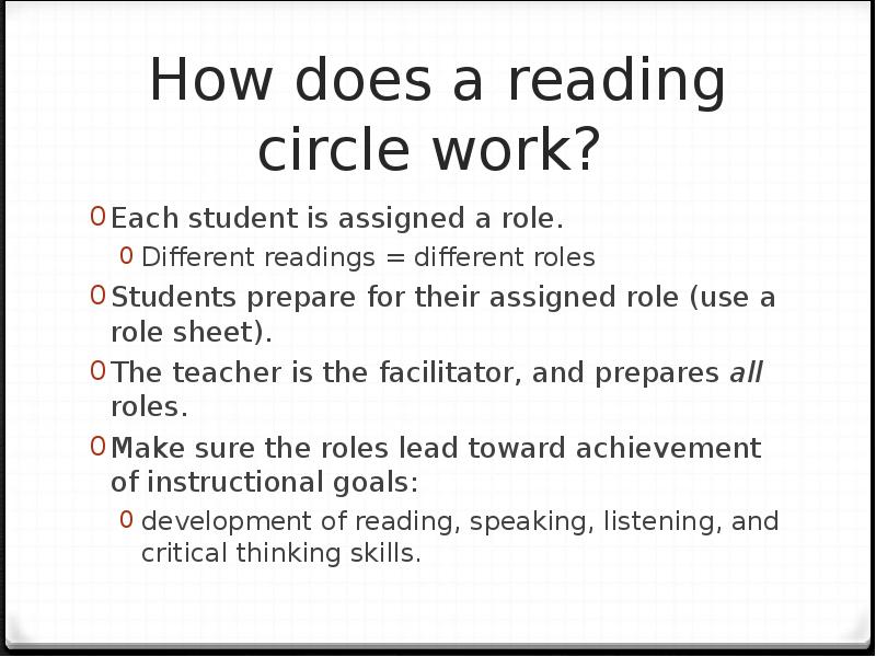How does a reading circle work?  Each student is assigned