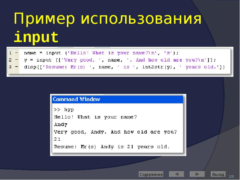 Пример использования input