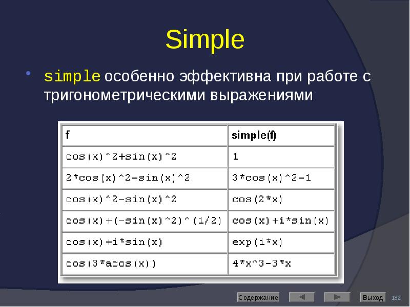 Simple simple особенно эффективна при работе с тригонометрическими выражениями