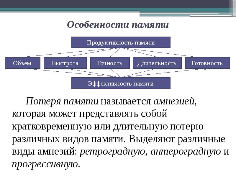 Индивидуальные особенности памяти типы памяти