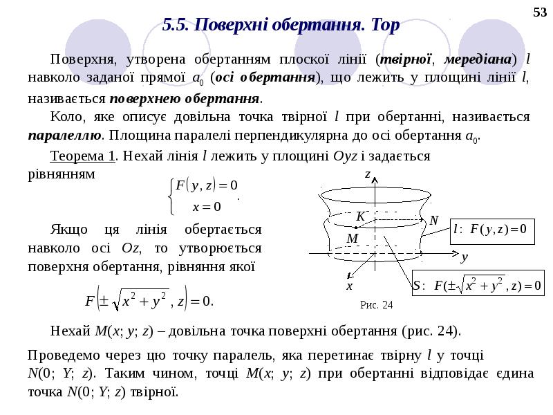 Реферат: Поверхні обертання Циліндричні та конічні поверхні Канонічні рівняння поверхонь другого порядку