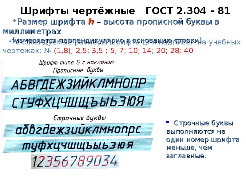 Шрифты чертёжные  ГОСТ 2.304 - 81 Рекомендуемые размеры шрифта для