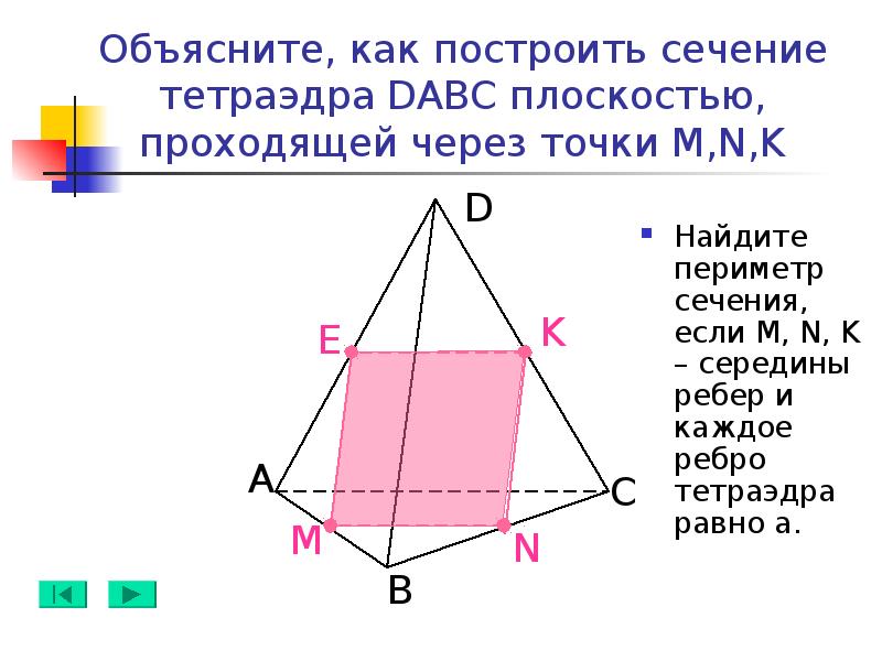 Постройте сечение тетраэдра dabc плоскостью