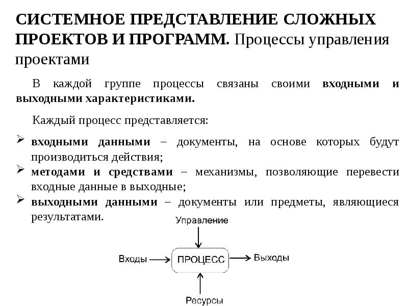 СИСТЕМНОЕ ПРЕДСТАВЛЕНИЕ СЛОЖНЫХ ПРОЕКТОВ И ПРОГРАММ. Процессы управления проектами