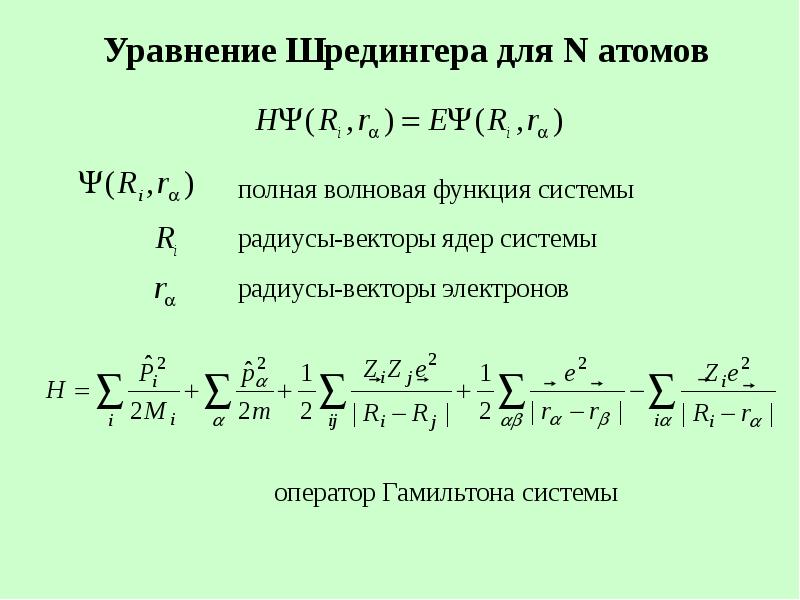 Уравнение Шредингера для N атомов