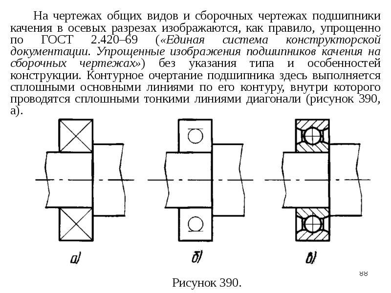 Подшипники качения на чертеже