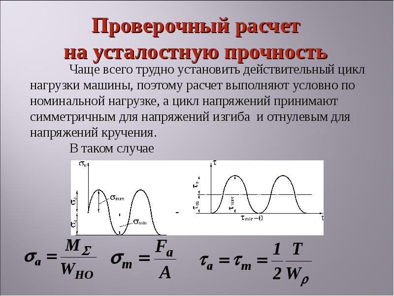 Расчет проверочное. Отнулевой цикл напряжений. Симметричный цикл нагружения. Циклы напряжения кручения. Отнулевой цикл нагружения.