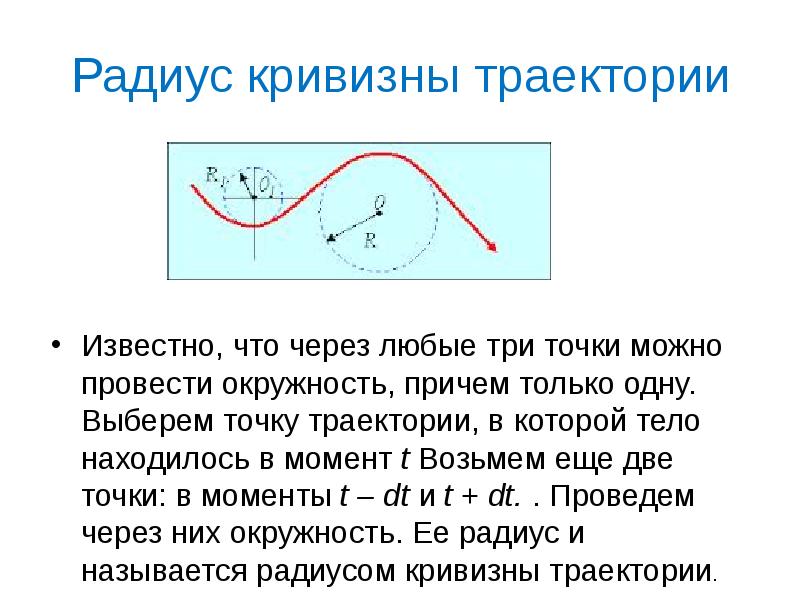 Радиус кривизны траектории Известно, что через любые три точки можно провести