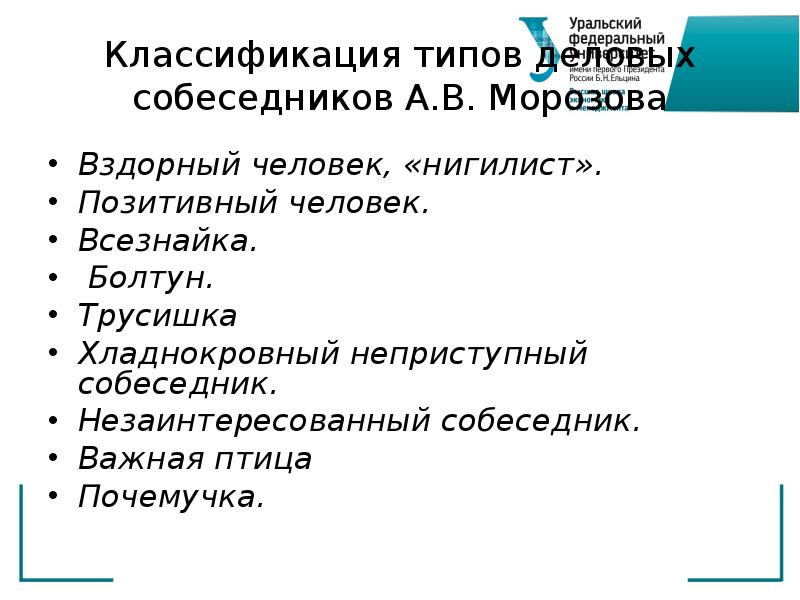 Типы собеседников. Классификация типов собеседников. Классификация абстрактных типов собеседников. Классификация типов деловых собеседников. Типы собеседников презентация.