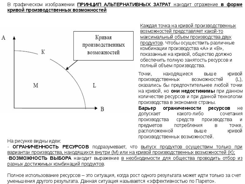 Альтернативные затраты это затраты ресурсов. Принцип производственных возможностей. Ограниченность ресурсов кривая производственных возможностей. Кривая производственных возможностей альтернативные издержки. График производственных возможностей.