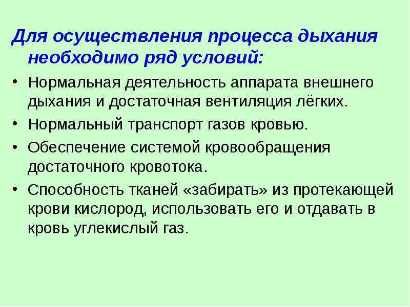 Необходим ряд. Осуществление процесса дыхания. Условия необходимые для нормальной легочной вентиляции. Необходимые условия для дыхания. Условия необходимые для внешнего дыхания.