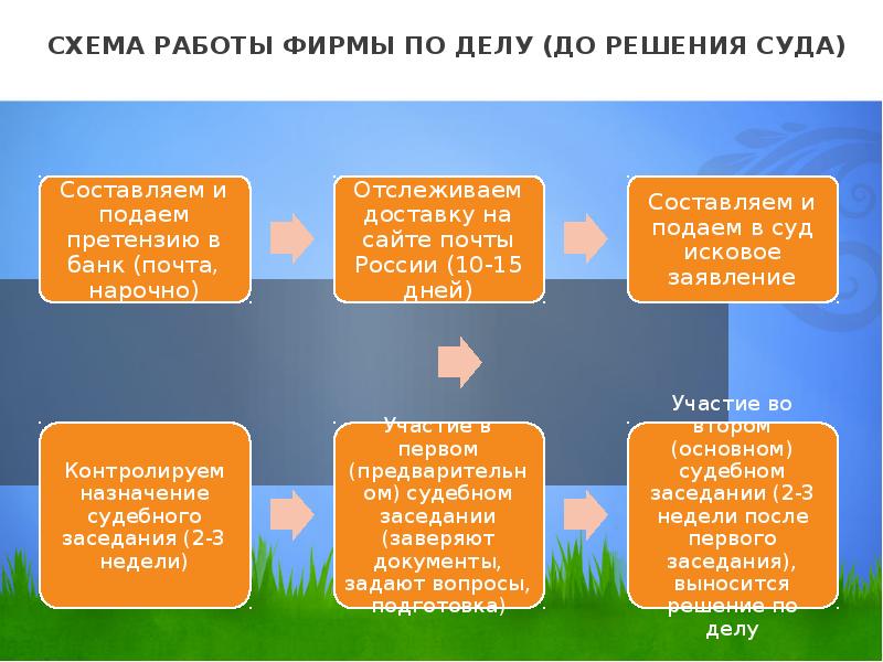 СХЕМА РАБОТЫ ФИРМЫ ПО ДЕЛУ (ДО РЕШЕНИЯ СУДА) СХЕМА РАБОТЫ ФИРМЫ