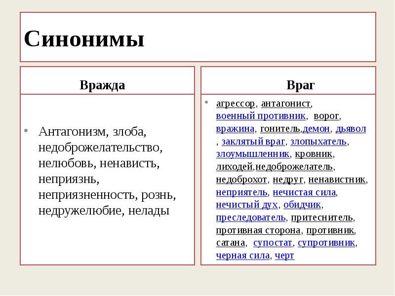 Подберите синоним к слову враг