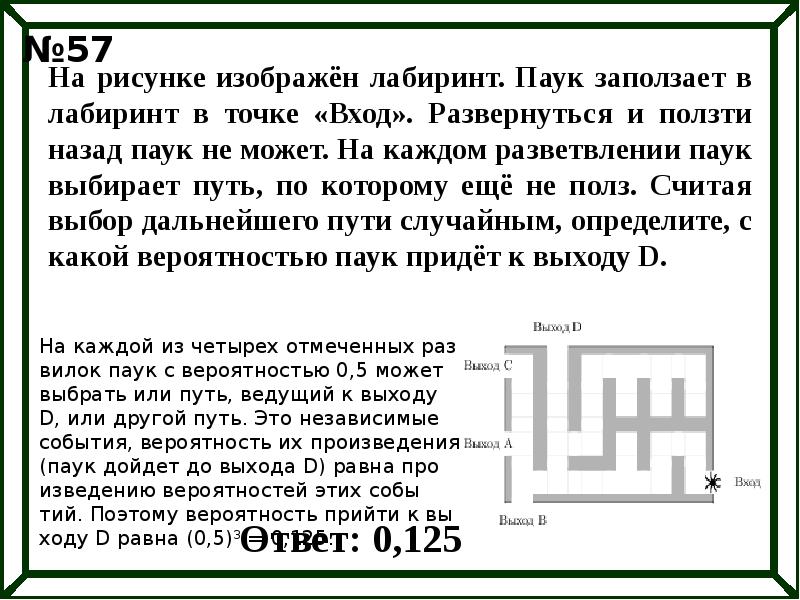 На рисунке изображен лабиринт паук заползает в лабиринт в точке вход развернуться и ползти