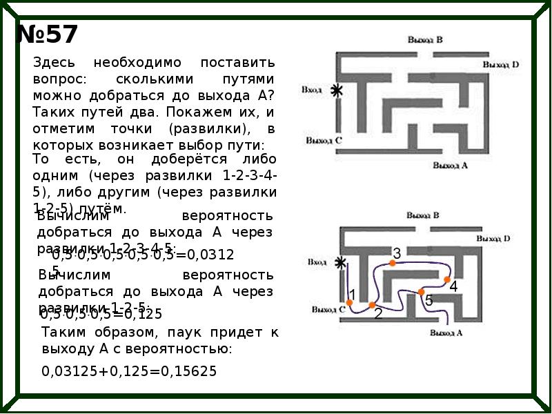 Рисунке изображен лабиринт паук заползает в лабиринт в точке вход