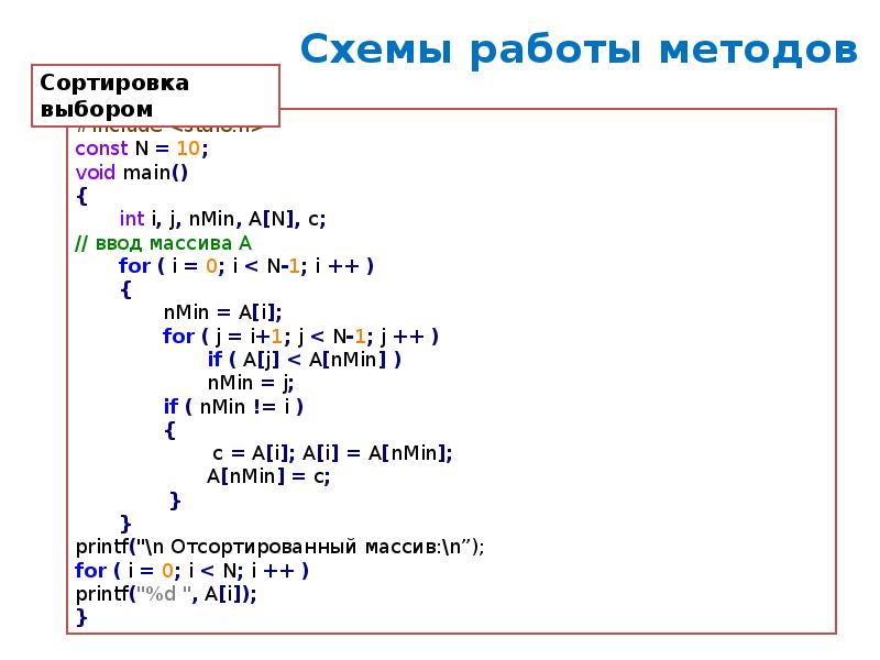 Сортировка выбором c презентация