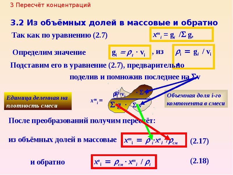 Пересчет массовых концентраций. Пересчет из массовых в объемные доли. Пересчет концентраций. Перевод массовой доли в объемную. Перевод концентраций.