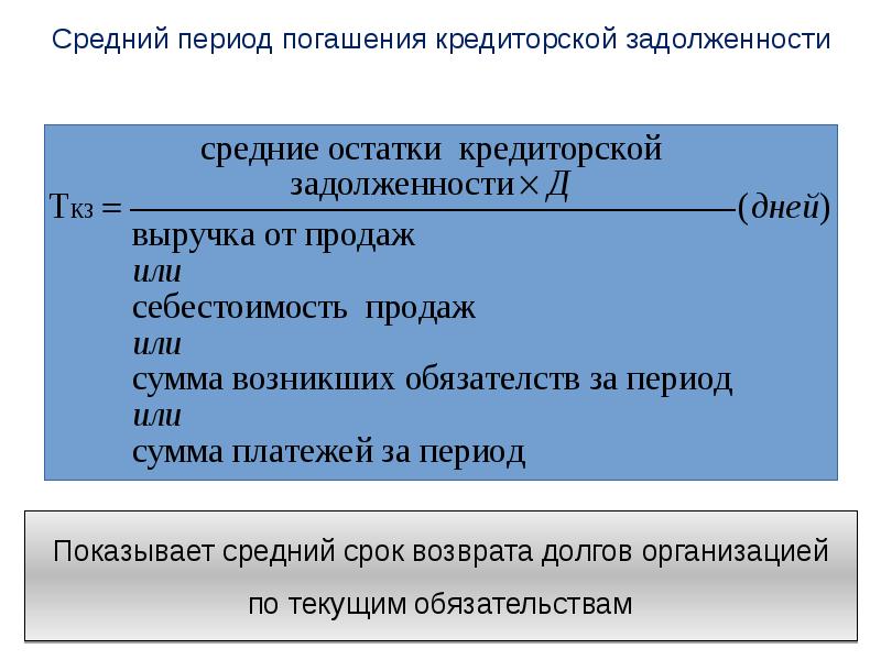 Задолженность периода. Период погашения кредиторской задолженности. Средний срок погашения кредиторской задолженности. Срок погашения кредиторской задолженности формула. Период погашения кредиторской задолженности определяется как.