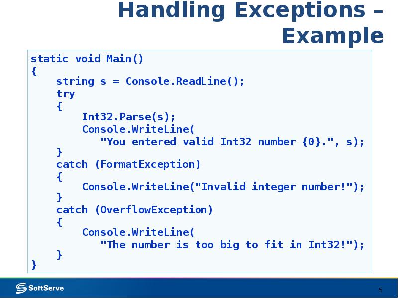 Exception handling. OVERFLOWEXCEPTION C# пример. Exception example. Is an Invalid integer.