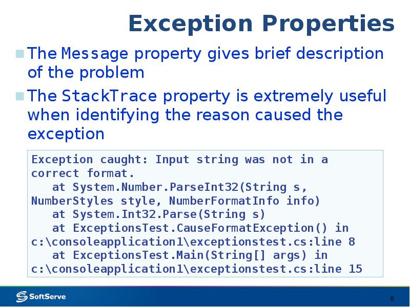 Message properties. Exception c#.