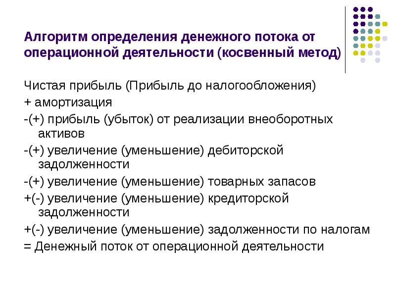 Методы операционная деятельность. Денежный поток от операционной деятельности. Расчет денежного потока косвенным методом. Косвенный метод денежных потоков. Денежный поток от операционной деятельности формула.