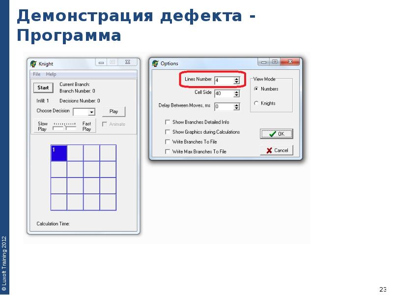 Демонстрация дефекта - Программа