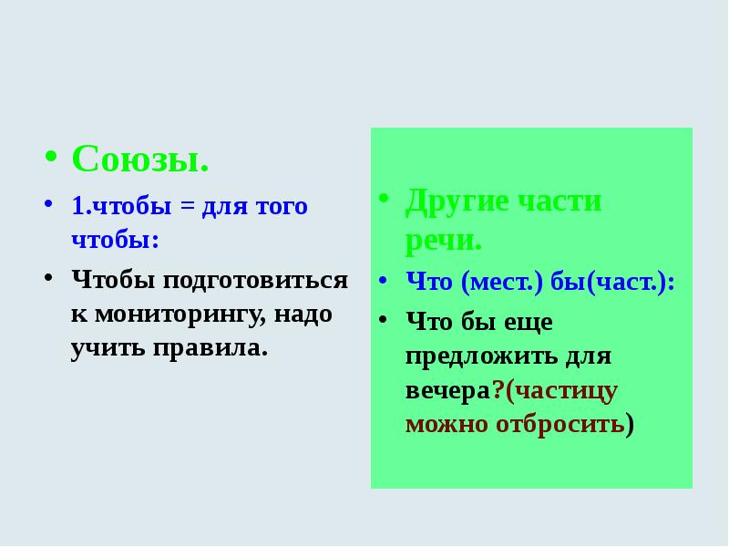Союзы.
1.чтобы = для того чтобы:
Чтобы подготовиться к мониторингу, Союзы.
1.чтобы = для того чтобы:
Чтобы подготовиться к мониторингу,