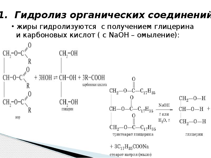 При гидролизе 356 г жира. Гидролиз органических веществ таблица 11 класс. Гидролиз органических веществ таблица 11 класс химия. Гидролиз органических веществ 11 класс. Реакции гидролиза органических соединений.