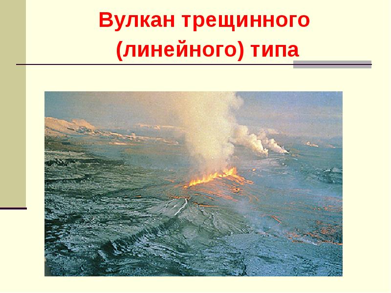 Вулкан трещинного
Вулкан трещинного
(линейного) типа Вулкан трещинного
Вулкан трещинного
(линейного) типа