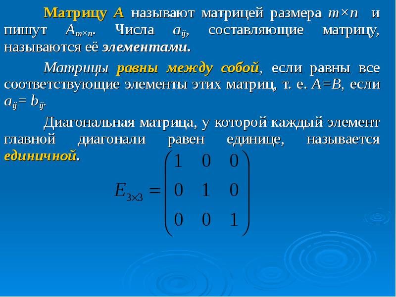 Единичная матрица равна. Матрицы элементы матрицы ее размер. Матрица умноженная на единичную матрицу. Матрица а имеет размер m×n. если n=1, то матрица называется:. Матрицы размера m n это.