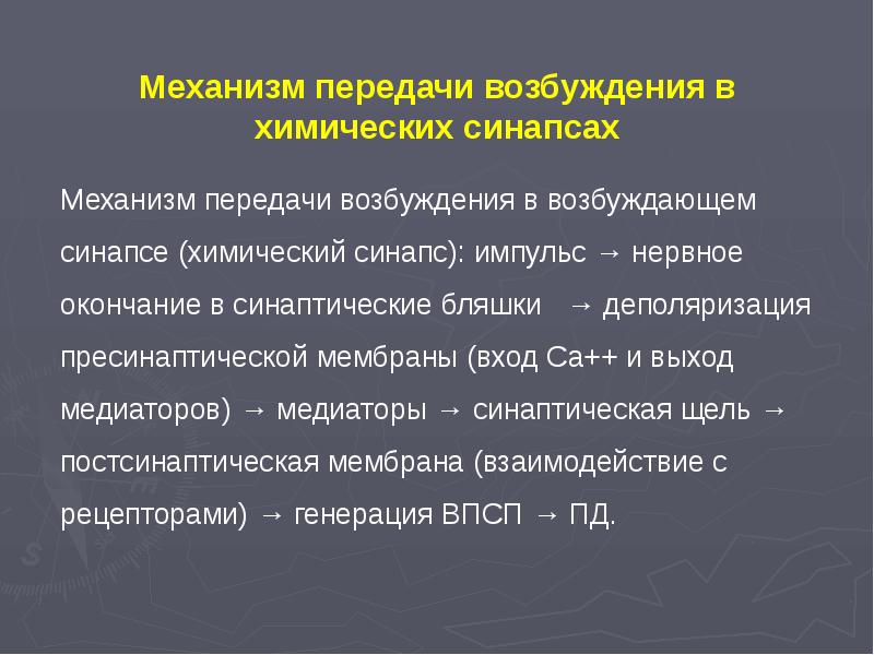 Механизм передачи возбуждения в синапсах