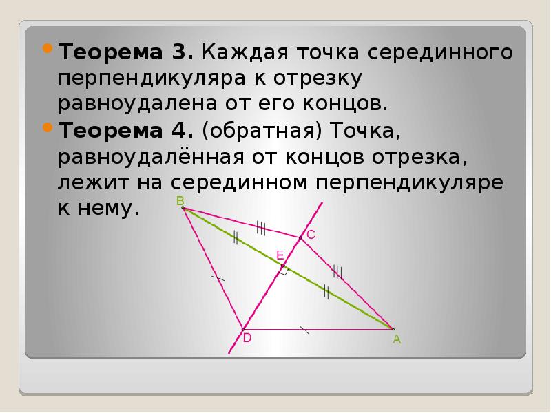 Точка лежащая на серединном перпендикуляре к отрезку равноудалена от концов этого отрезка рисунок