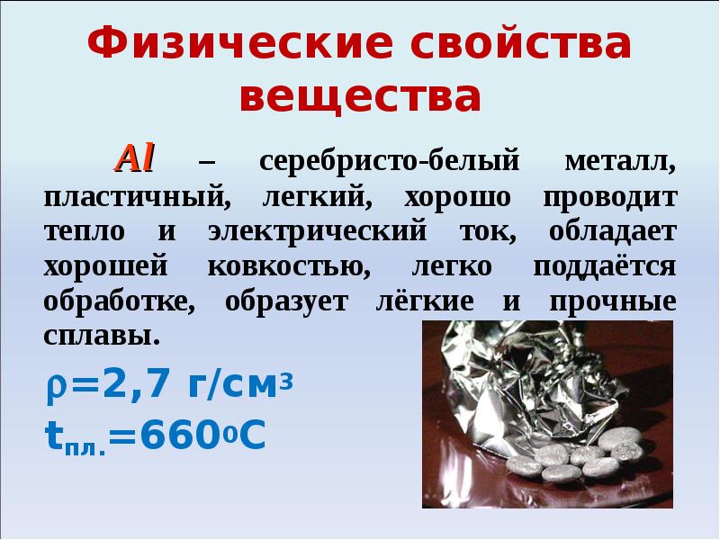 План характеристики алюминия