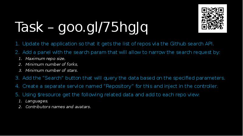 Task – goo.gl/75hgJq
Update the application so that it gets the Task – goo.gl/75hgJq
Update the application so that it gets the